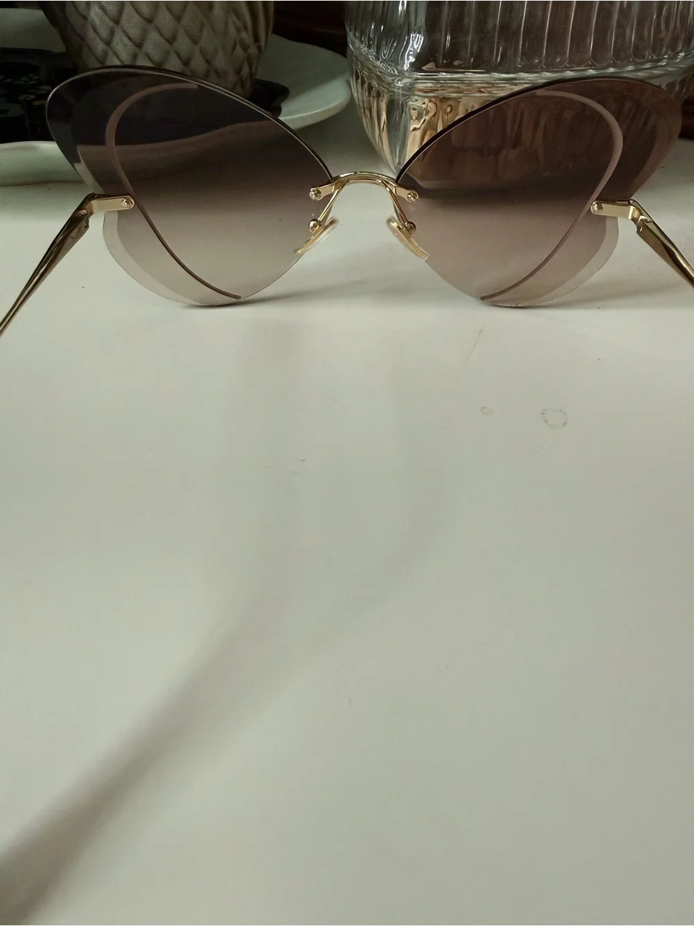 Chloe Gradient Brown Rimless Butterfly Sunglasses with Gold Bridge